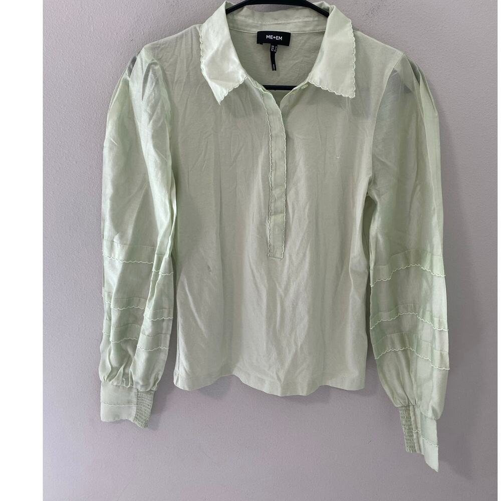 ME+EM Pale Mint Long Sleeve Blouse with Scalloped Collar